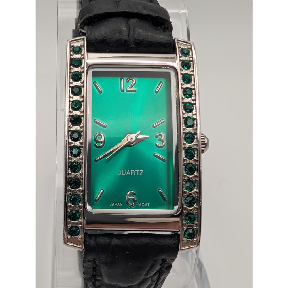 Green Dial Rectangular Quartz Watch Crystal Accen… - image 8